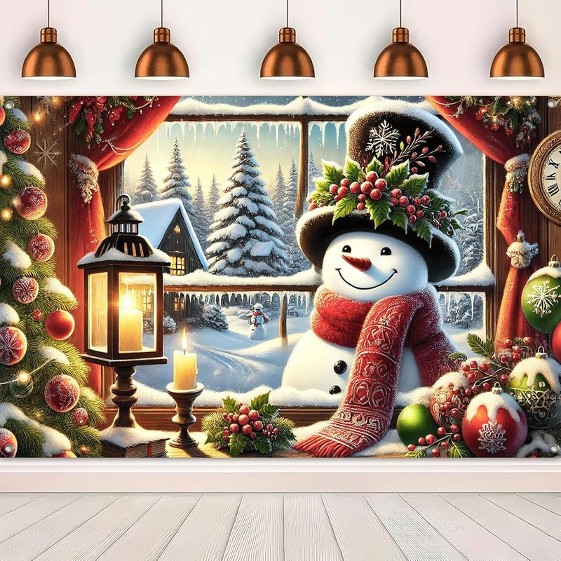 BlissYard Christmas Snowman Banner Backdrop Poster Winter Scene with Snowman Holiday Photo Booth Wall Hanging Decoration 71×43 Inch - Image 5